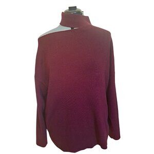 OAK + FORT Burgundy Cold Shoulder Mock Neck Oversized Sweater